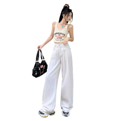 maoxiangshop-shop work outfits women White Straight Jeans Women's High Waist Spring and Summer New Slimming Loose Wide Leg Mop Pants