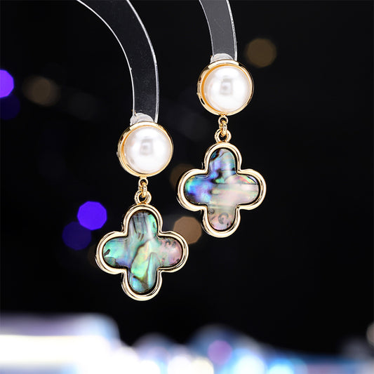 2025 retro colorful abalone shell lucky grass pearl earrings s925 silver needle niche high-end court style earrings