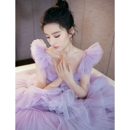 2025Liu Yifei same purple mesh dress cake skirt fairy birthday banquet performance annual banquet light luxury