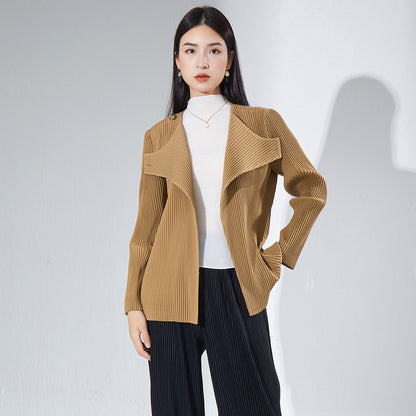 2025 Design sense two ways to wear knitted sweater top thick autumn women's clothing high-end sense new pleated cardigan jacket women