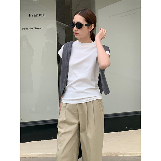 2025 [7 colors optional] Crew neck net version short-sleeved T-shirt women's 2025 spring and summer new Korean version casual versatile top T026