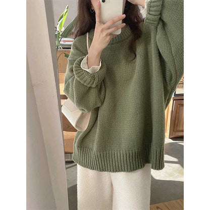 maoxiangshop-shop fall outfits aesthetic Round Neck Long Sleeve Pullover New Autumn and Winter Japanese Style Lazy Retro High-Grade Coat Top for Women