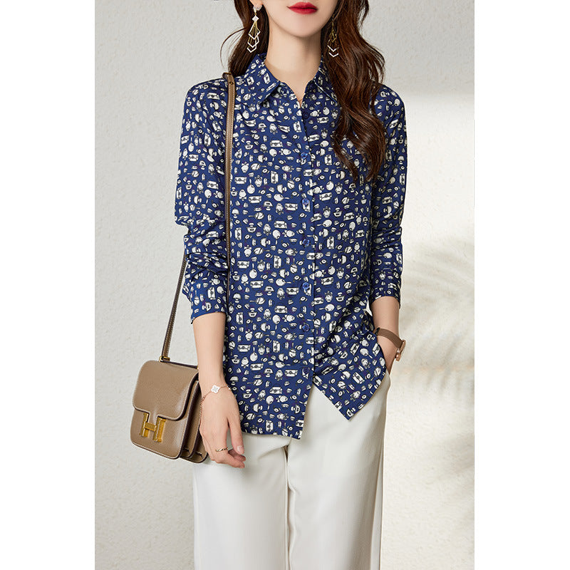 2025 Temperament~ floral silk shirt  summer new commuter women's printed top, mulberry silk shirt