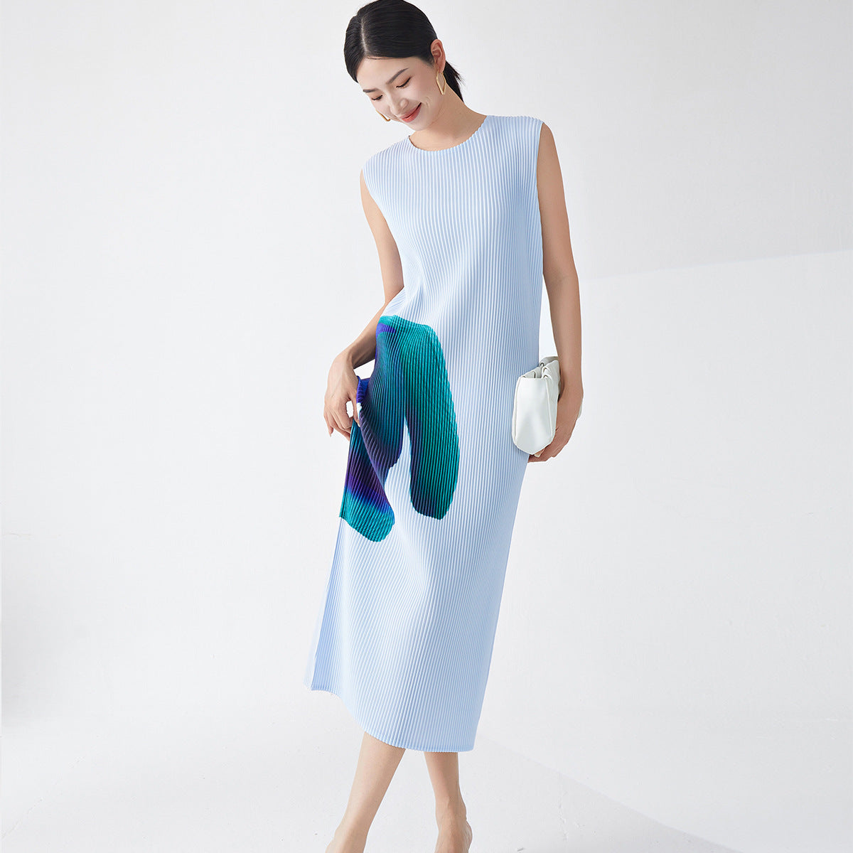 dress new Nanyou Shenzhen high-end women's clothing round neck sleeveless medium and long temperament straight skirt