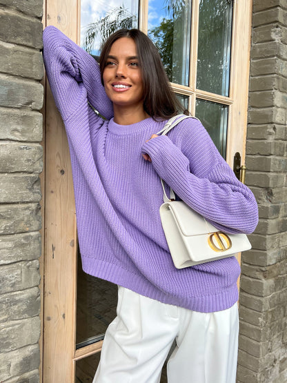 maoxiangshop 2000s fashion Women's Sweater round Neck Loose Solid Color Popular Autumn and Winter Women's Sweater