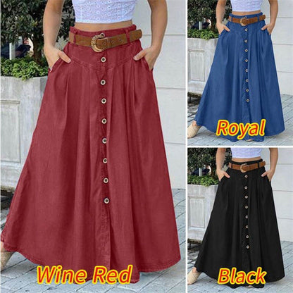 maoxiangshop-shop skirt outfits New Autumn Women's Long Skirt Button High Waist Solid Color Pocket Casual Women's Skirt