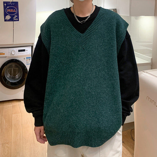 maoxiangshop-shop non binary outfits Knitted Vest Men's Autumn and Winter Ins Sweater Vest Trendy Loose Student V-neck Waistcoat Top Clothes