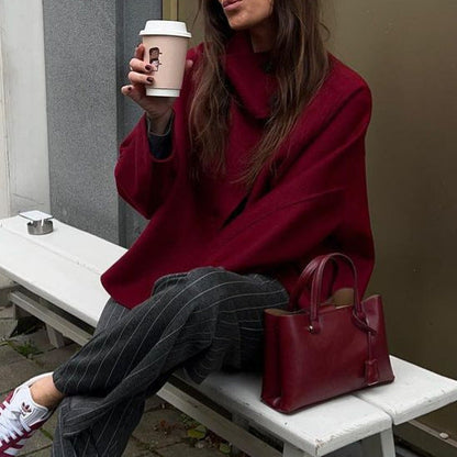 maoxiangshop fall outfits 2024 -Solid Color Stand Collar Button Woolen Coat Fashion Women's Autumn and Winter Fashion Fashion Commuter Coat