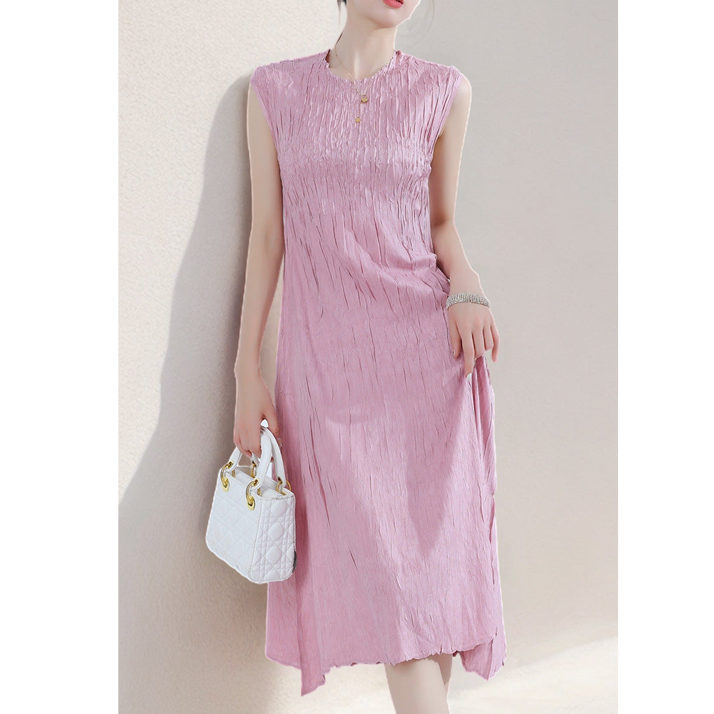 Women's new dress, high-end summer new round neck sleeveless medium and long A-shaped skirt, thin skirt