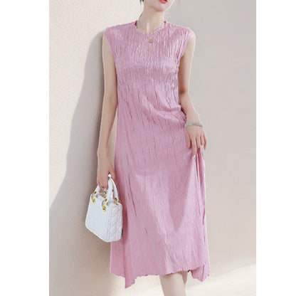 Women's new dress, high-end summer new round neck sleeveless medium and long A-shaped skirt, thin skirt