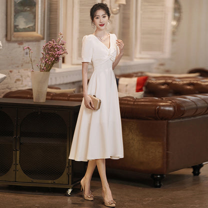 2025 White dress can usually wear  registration certificate small white dress banquet engagement dress women's evening dress dress