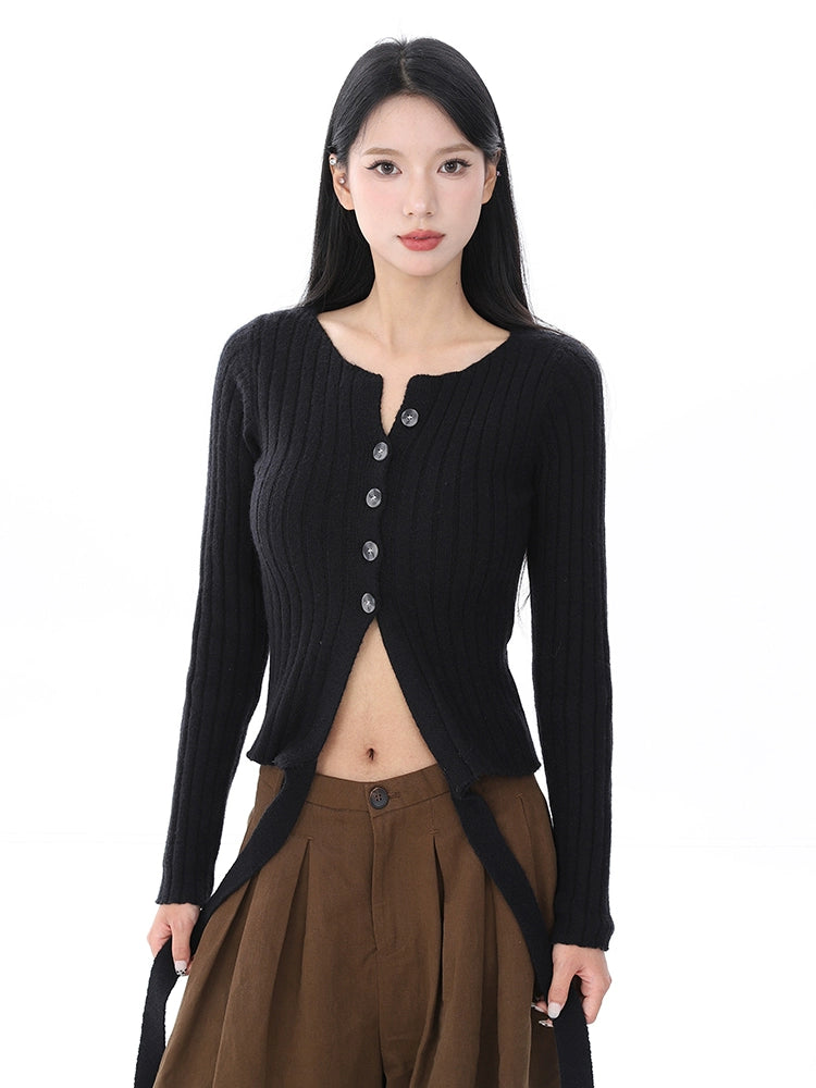 design sense button straps sexy knitted cardigan autumn and winter popular pure desire style slim bottom top women