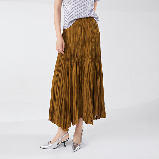 skirt summer women's A-shaped skirt high-end drape elastic waist thin big pendulum fashionable versatile pleated long skirt