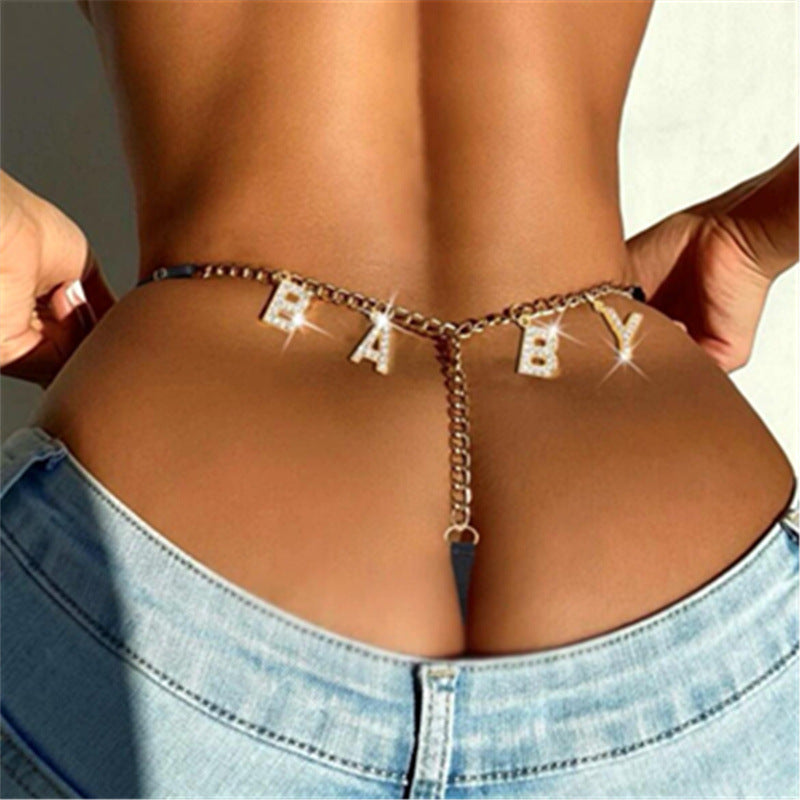 2025 MW3118  waist chain rhinestone letter pendant underwear integrated combination waist chain thong chain
