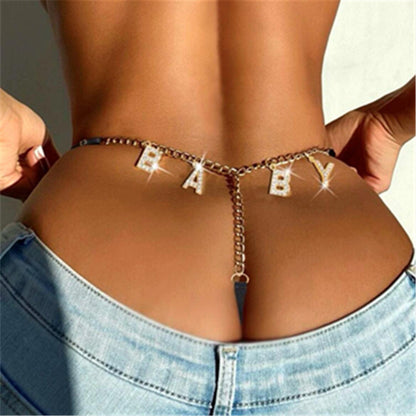 2025 MW3118  waist chain rhinestone letter pendant underwear integrated combination waist chain thong chain