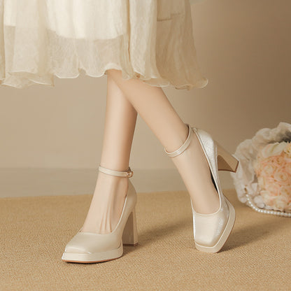 2025 8126-1 Suede Mary Jane Shoes Women's 2025 Women's Winter New Square Head Thick Heel Single Shoes Waterproof Table High Heels Women