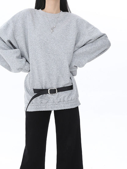 Premium Sense Crew Neck Solid Color Versatile 2025n Sweater Fleece Shirt Autumn and Winter Loose Warm Long Sleeve Top Women