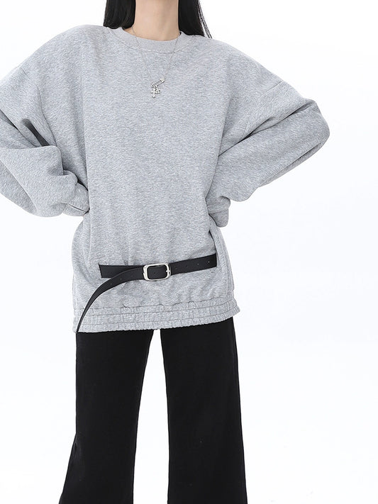Premium Sense Crew Neck Solid Color Versatile 2025n Sweater Fleece Shirt Autumn and Winter Loose Warm Long Sleeve Top Women