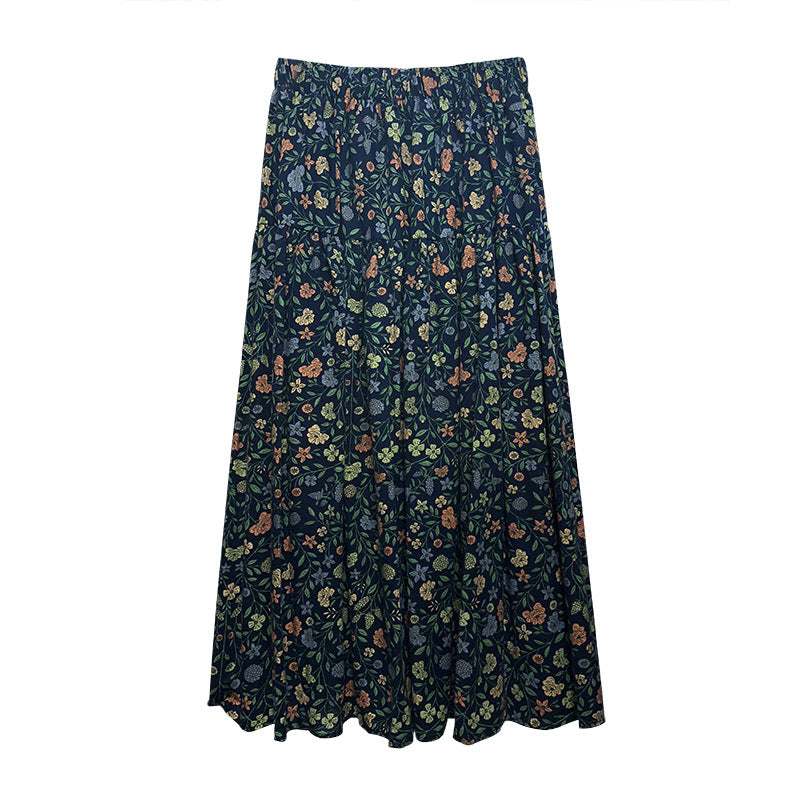 maoxiangshop-shop fall outfits women Mori Brushed Floral Skirt 2024 Autumn and Winter New Artistic Age-Reducing Mid-Length Umbrella Skirt Cover Slim Skirt