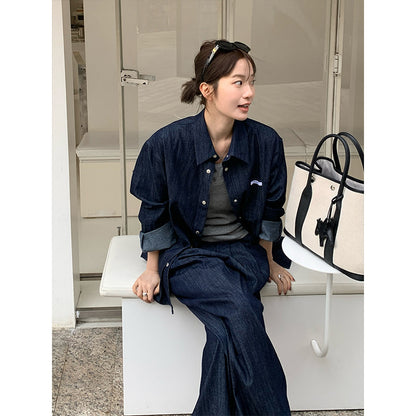 2025  denim shirt + jeans set 2025 early spring new Korean version casual two-piece set women's T228