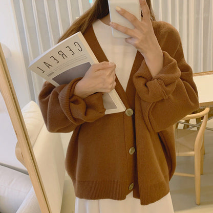 maoxiangshop-shop discover style ideas Thick Sweater Coat for Women Early Autumn New Loose Lazy Casual Korean Style Long Sleeve Knitted Cardigan