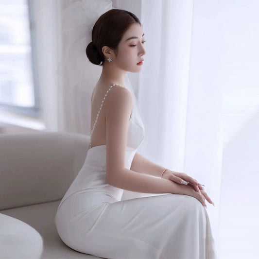 2025 suspender light wedding dress  bridal halter sexy atmosphere satin light yarn go out yarn super fairy light dress