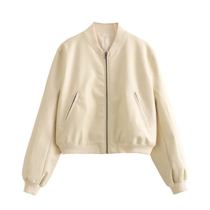 maoxiangshop fashion inspo Pu Street Short Slim Autumn Stand Collar Motorcycle Pilot Jacket Coat Women's Jacket