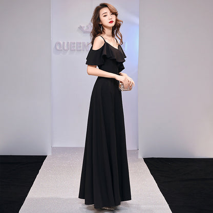 2025 Black evening dress skirt women can usually wear banquet temperament high-end light luxury niche  long style advanced sense art test