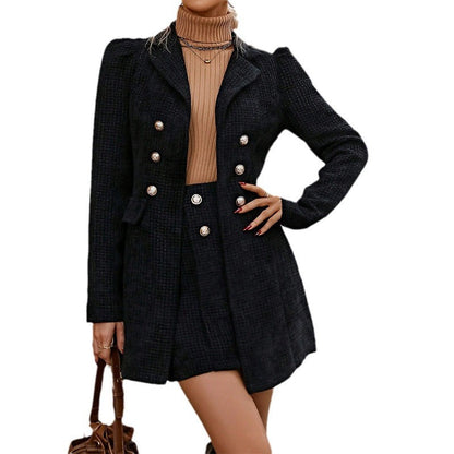 maoxiangshop 2000s fashion Autumn and Winter New Pure Color Elegant Commuter Suit Collar Coat Waist Skirt Suit