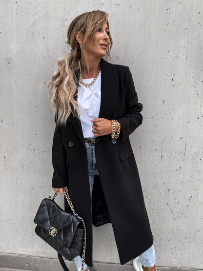maoxiangshop 2000s fashion Autumn and Winter Long Suit Collar Woolen Coat for Women