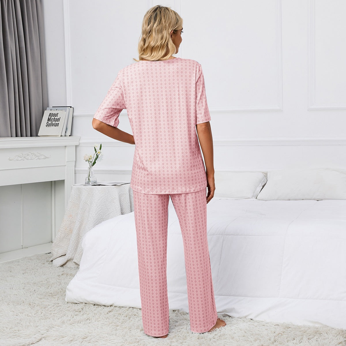 MAOXIANGSHOP 2025Real 2025 New ebay  wish short-sleeved round neck printed top trousers set pajamas loungewear