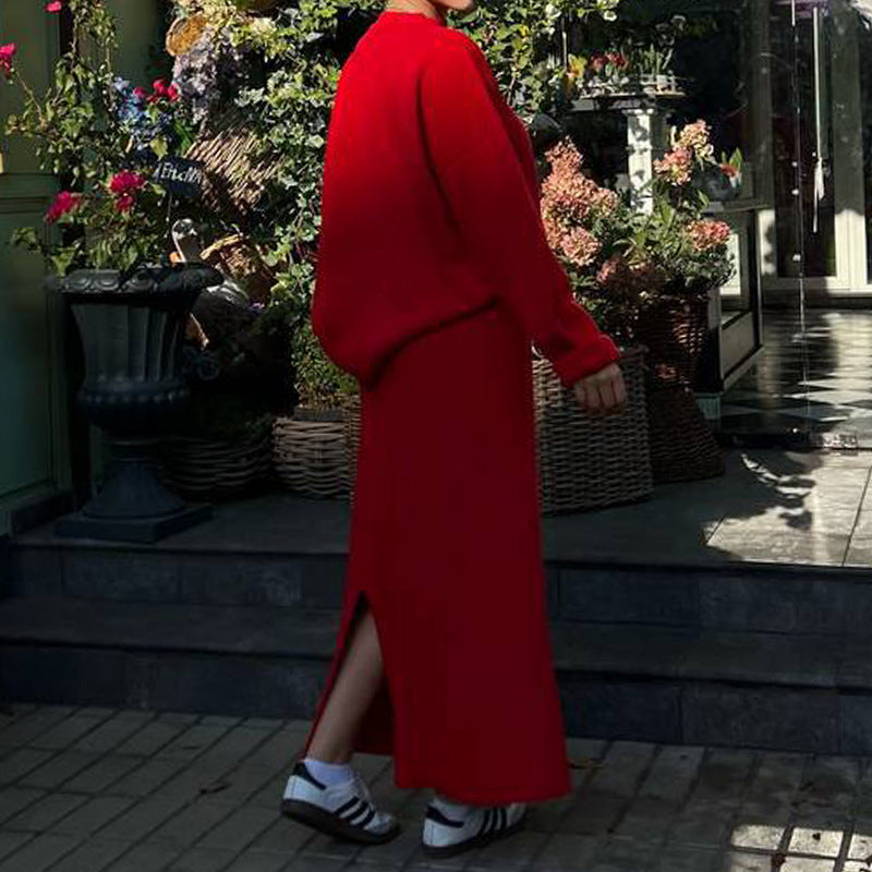 maoxiangshop outfit inspo Autumn and Winter Fashion Casual Suit Comfortable Casual Knitted Long-Sleeved Dress Suit Temperament Commuter Women