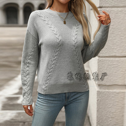 MAOXIANGSHOP New autumn and winter 2025  solid color loose and versatile knitted sweater long sleeve twisted rope temperament commuter pullover sweater women