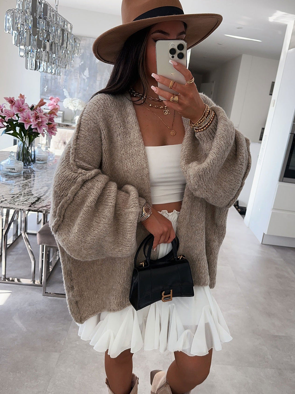 maoxiangshop 2000s fashion 2024 Autumn and Winter New Casual Loose Solid Color Mid-Length Knitted Sweater Cardigan Coat for Women