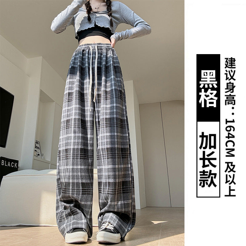 maoxiangshop-shop fall outfits aesthetic Retro Plaid Pants Women's Straight Pants Autumn and Winter New Brushed American Casual Pants High Waist Slimming Narrow Wide Leg Pants