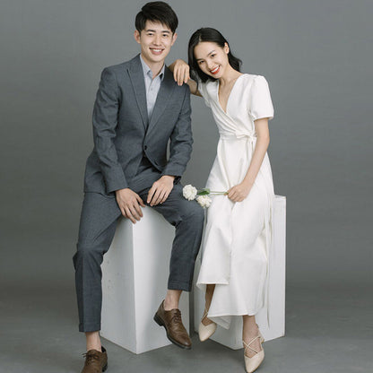 2025 Get the certificate and register the small white dress Hepburn slim  satin light wedding dress small dress small engagement dress women