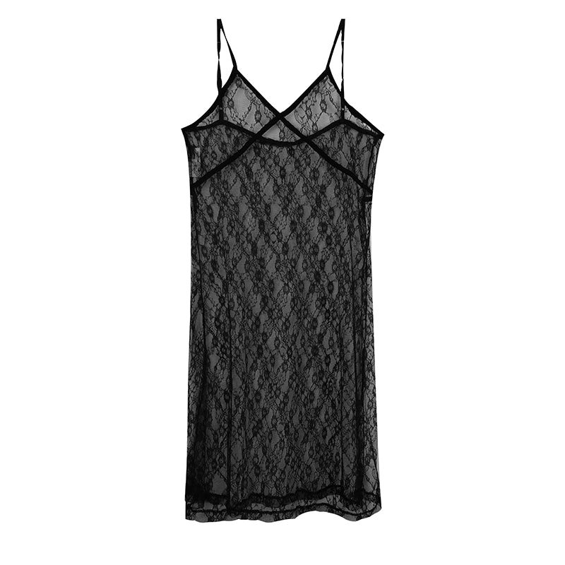 stacks the god dress in the summer of popular, the new women's outer wear perspective lace jacquard V-neck suspender dress