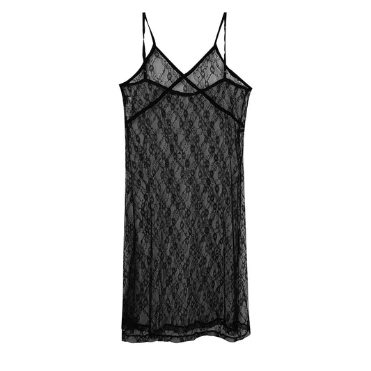 stacks the god dress in the summer of popular, the new women's outer wear perspective lace jacquard V-neck suspender dress