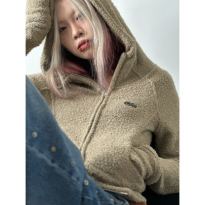 cardigan high-end top women's 2025n street sense solid color hooded sweater autumn new simple and versatile