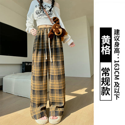 maoxiangshop-shop fall outfits aesthetic Retro Plaid Pants Women's Straight Pants Autumn and Winter New Brushed American Casual Pants High Waist Slimming Narrow Wide Leg Pants