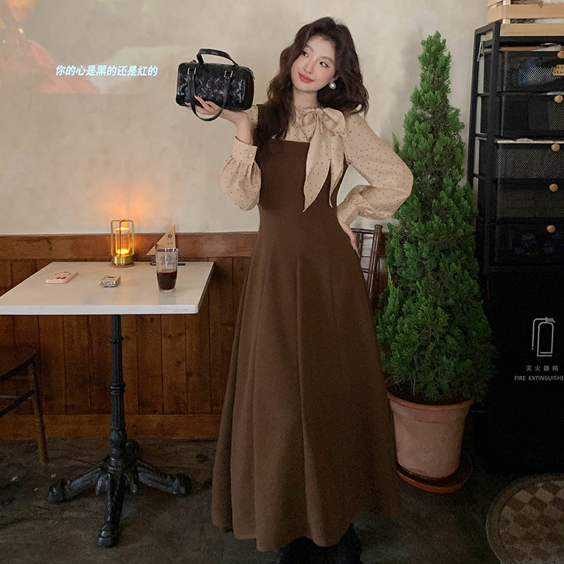 2025 popular autumn and winter new Korean version temperament versatile wool sleeveless dress suspender long dress 88148