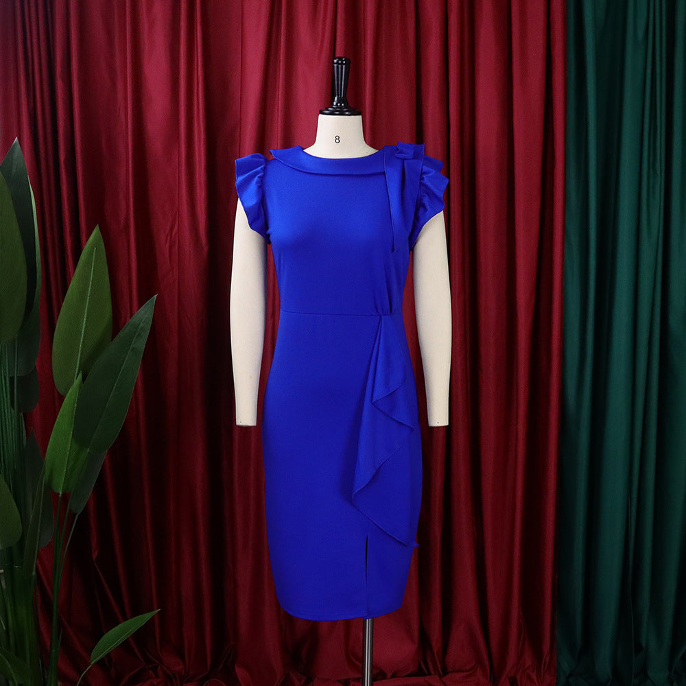 2025 D282 2025 women's clothing 2022 's new summer fashion temperament pleated ruffle edge large size New dress