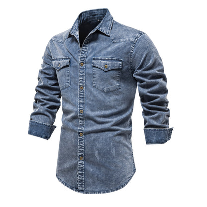 MAOXIANGSHOP 2025 popular Cross-border Popular trade autumn and winter new Popularan size men's denim shirt quality heavy industry washed old shirt men