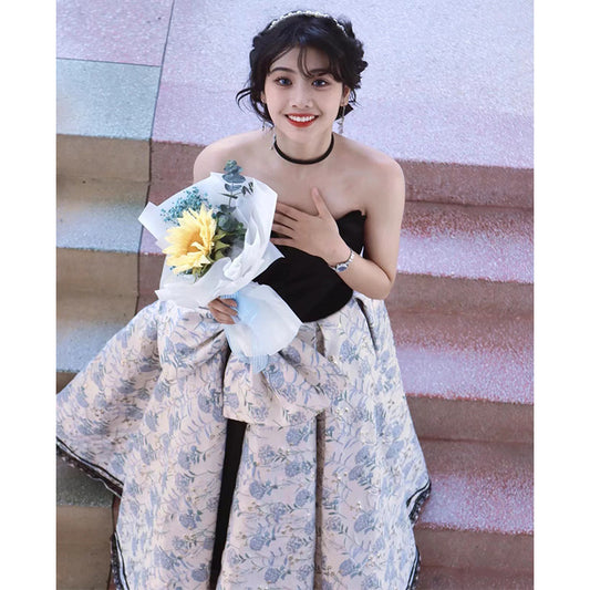 2025Tube top evening dress skirt  high-end light luxury niche students graduation art examination performance clothes host dress