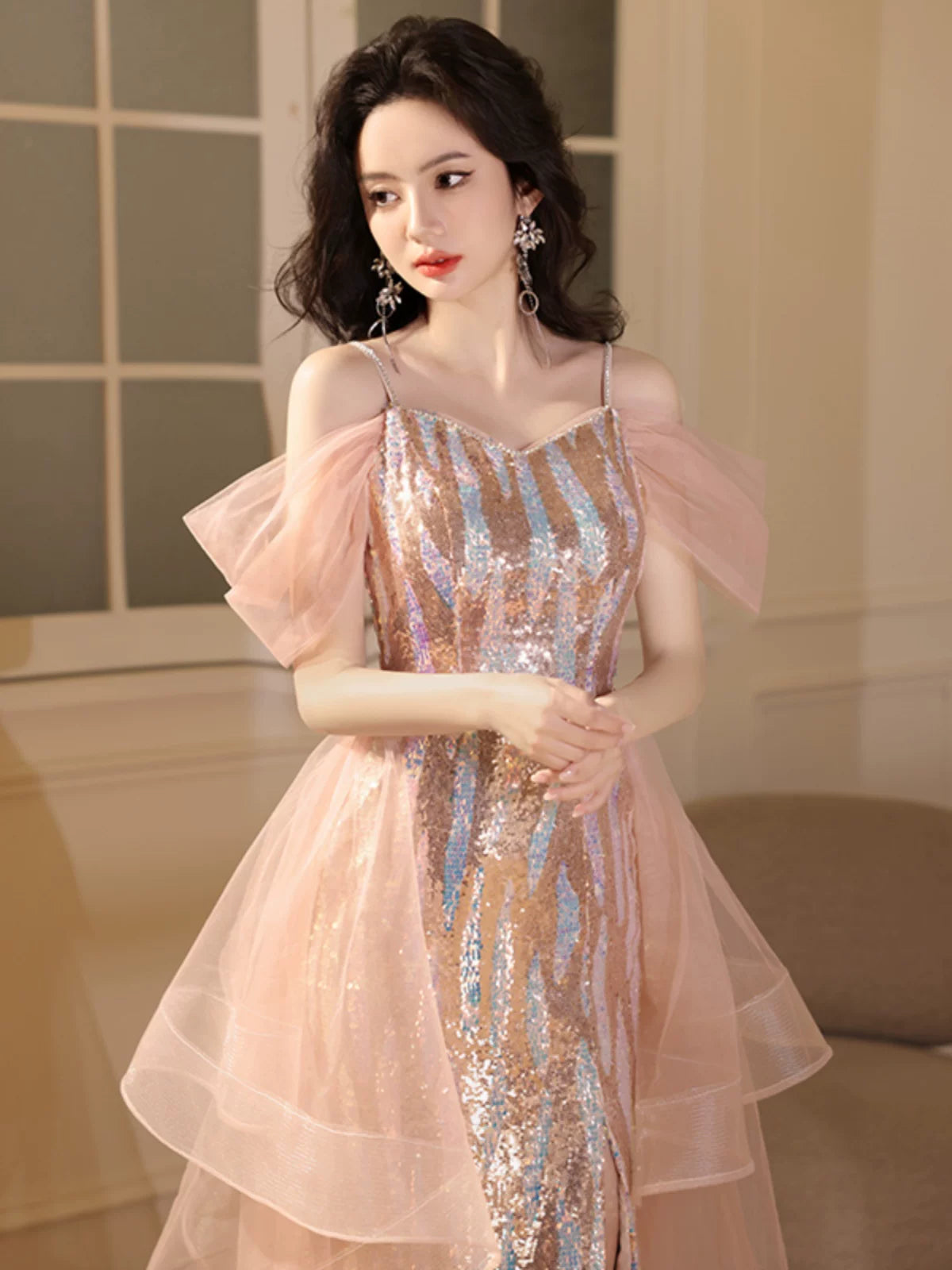 Evening dress high-end atmosphere high-grade women's  new light luxury niche socialite high-end sense shining fishtail skirt autumn