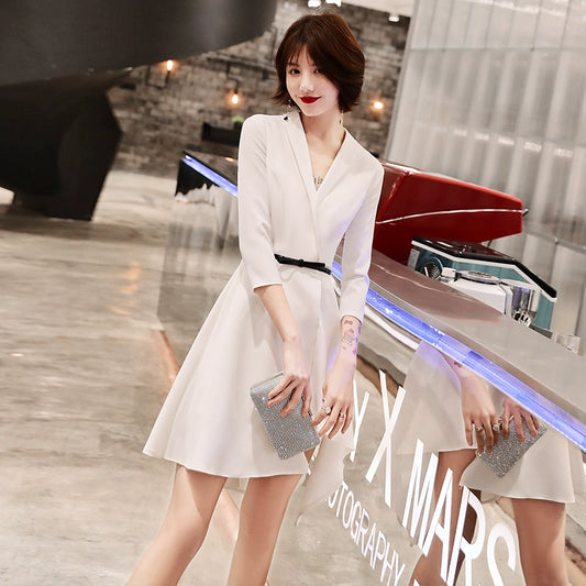 White evening dress skirt women  new high-end banquet looking thin and elegant, usually can wear temperament short small