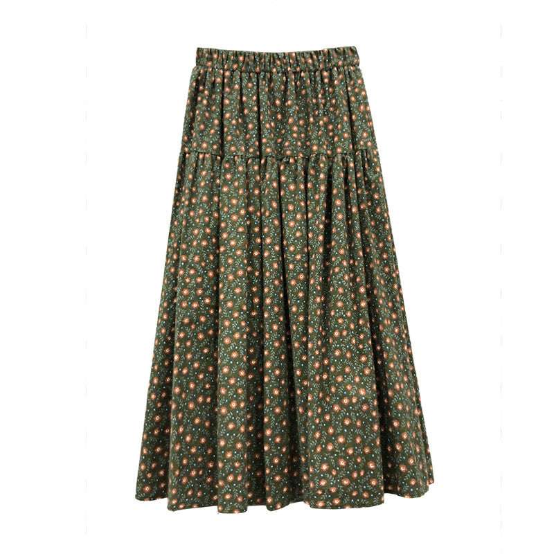 maoxiangshop-shop fall outfits women Mori Brushed Floral Skirt 2024 Autumn and Winter New Artistic Age-Reducing Mid-Length Umbrella Skirt Cover Slim Skirt