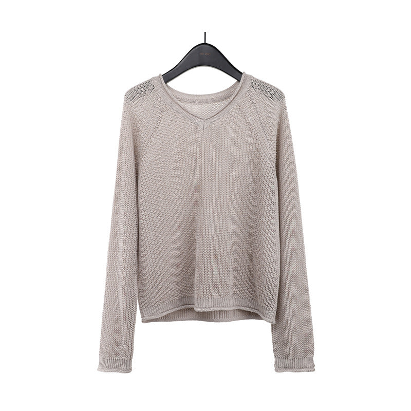 2025 [4 colors optional] Wool V-neck hollow knitted sweater 2025 early spring new Korean version simple lazy sweater M17