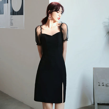 Black evening dress skirt women  new models can usually wear short banquets simple and generous temperament birthday small man