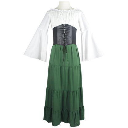 maoxiangshop group halloween costumes New Party Bell Sleeve Long Sleeve Dress Cos Women Renaissance Medieval Clothing